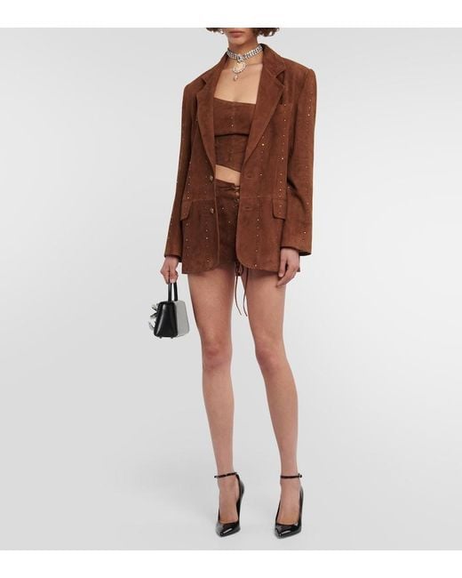 Alessandra Rich Brown Asymmetrical Strapless Suede Top
