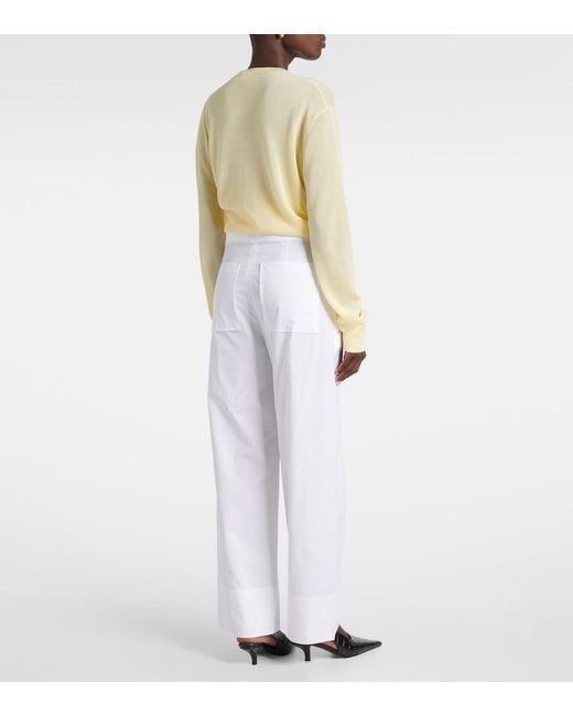 Totême White Twisted Seam Cotton Poplin Wide-Leg Pants