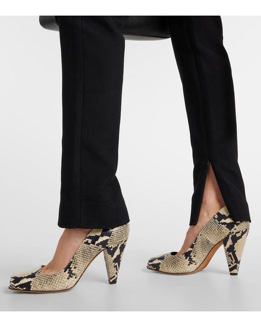 Khaite Blue Lenro Satin-Trimmed High-Rise Slim Pants