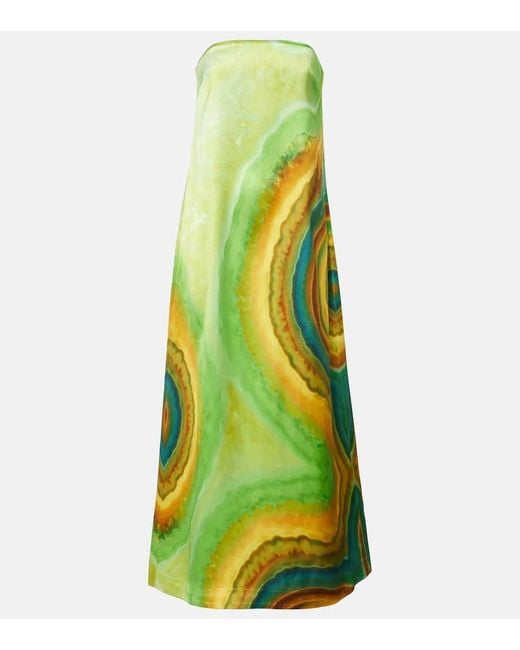 ALÉMAIS Green Iris Printed Strapless Maxi Dress