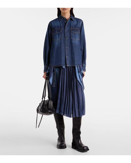 Sacai Blue Denim And Satin Shirt