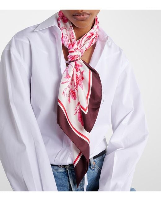 Foulard in twill di seta con stampa di Gucci in Pink