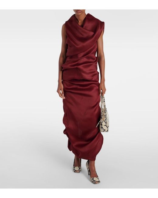 Khaite Red Luola Draped Silk Top