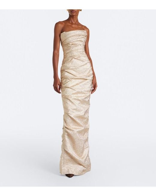 Marmar Halim Natural Gathered Lame Corset Gown