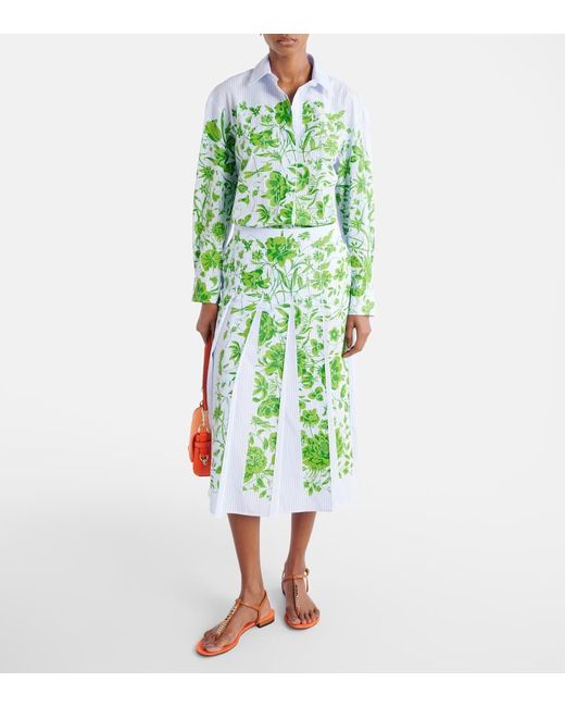 Camisa Flowers de algodon a rayas Gucci de color Green