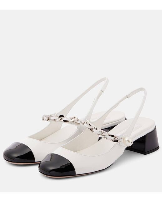 Miu Miu White Verzierte Slingback-Pumps Aus Leder