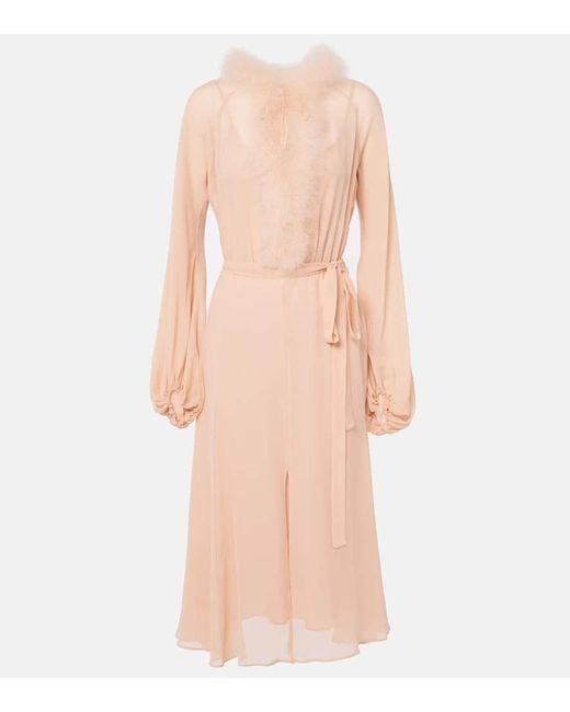 Blumarine Pink Georg Feather-Trimmed Midi Dress