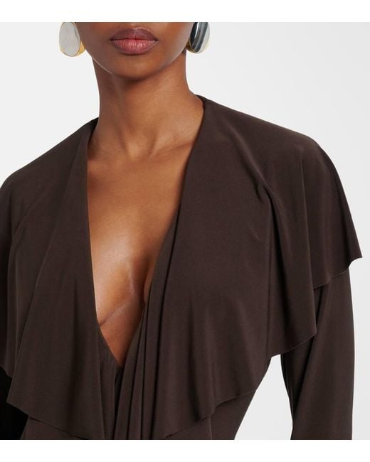 Norma Kamali Brown Ruffled Jersey Bodysuit