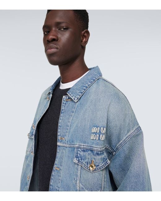 Miu Miu Logo Denim Jacket in Blue for Men Lyst UK
