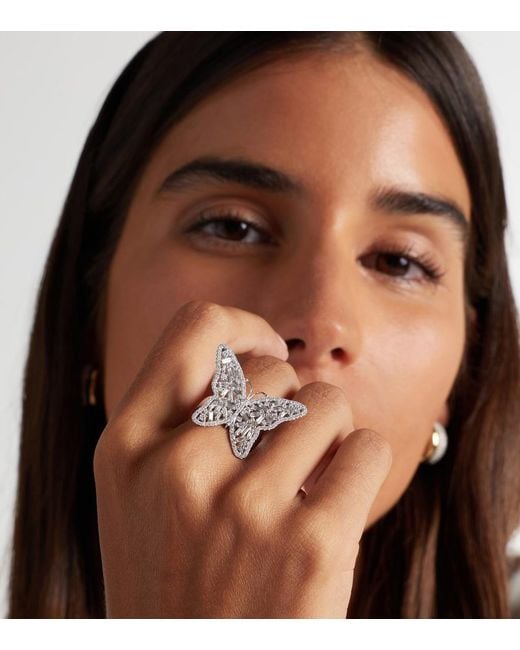Suzanne Kalan Metallic Bold Butterfly Medium 18Kt Ring With Diamonds