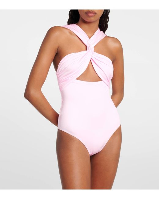 Giambattista Valli Pink Cutout Halterneck Swimsuit