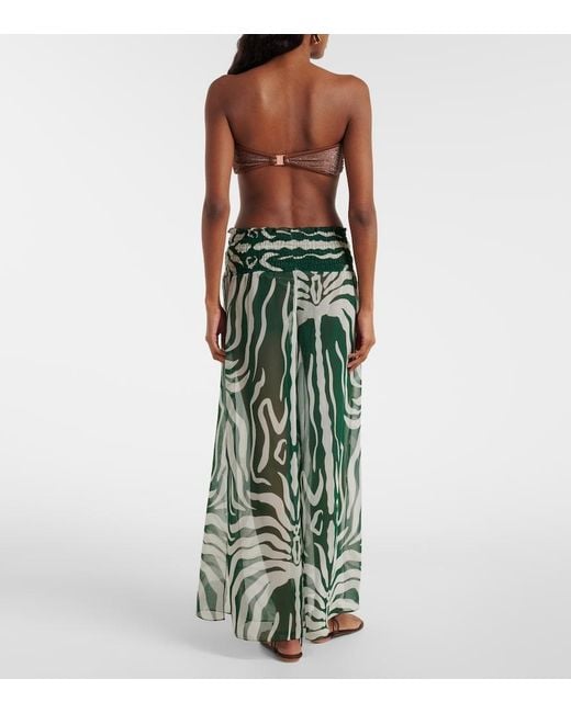 Johanna Ortiz Green Printed Sheer Wide-Leg Pants