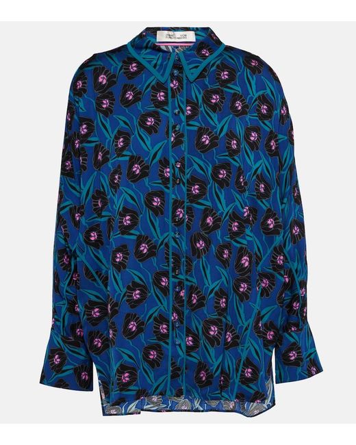 Blusa Alona in raso di Diane von Furstenberg in Blue