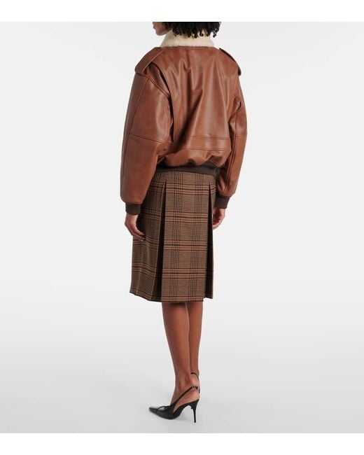 Saint Laurent Brown Shearling-Trimmed Leather Bomber Jacket