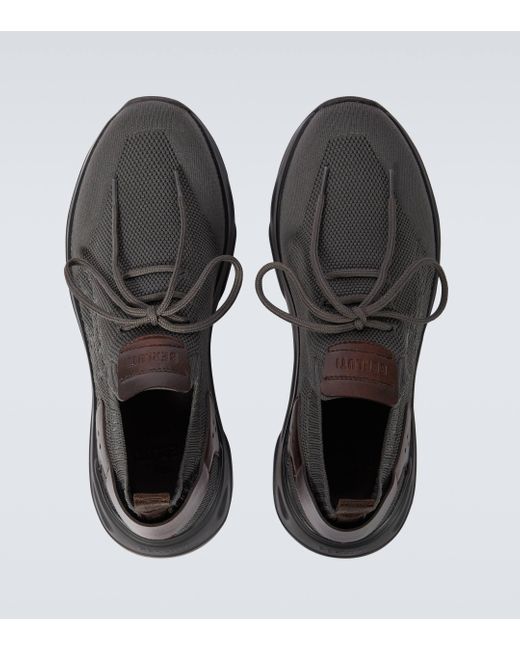 Berluti Black Shadow Knitted And Leather Sneakers for men