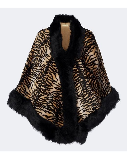 Nour Hammour Black Olympe Printed Shearling Poncho