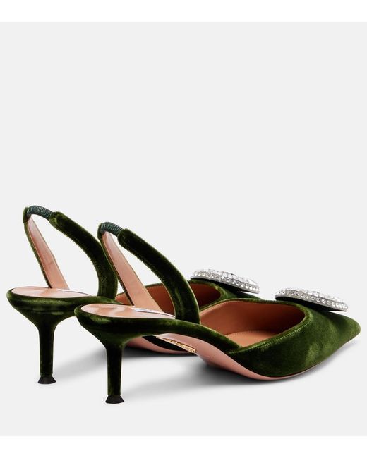 Aquazzura Black Crystal Hoop 50 Velvet Slingback Pumps