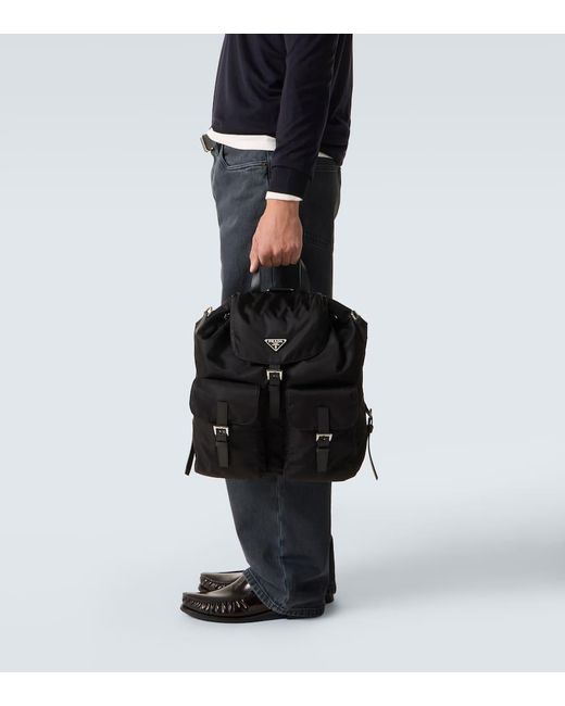 Mochila De Re-Nylon Con Piel Prada de hombre de color Black