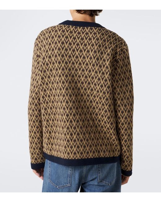 Valentino Brown Toute La V Jacquard Virgin Wool Cardigan for men