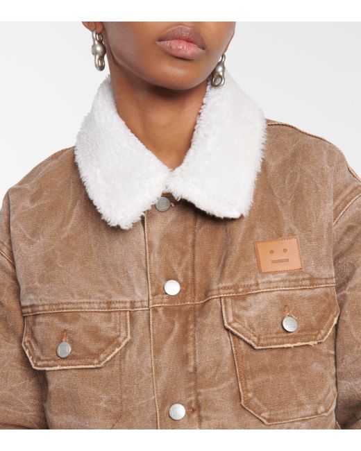 Acne Brown Cotton Denim Jacket With Shearling