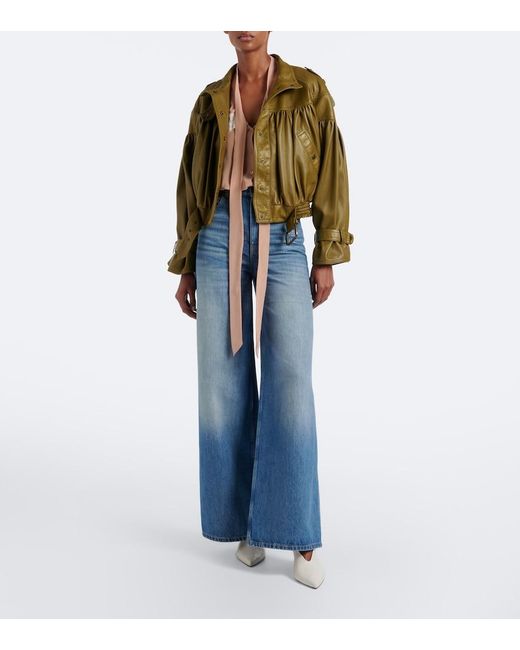 Chloé Green Cropped Leather Jacket