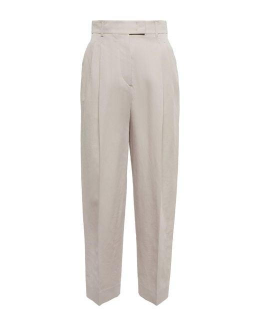 Loro Piana Wybie Pleated Wool-blend Pants in White (Gray) | Lyst