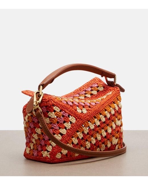 Loewe Red Paula's Ibiza Puzzle Mini Raffia Top-Handle Bag