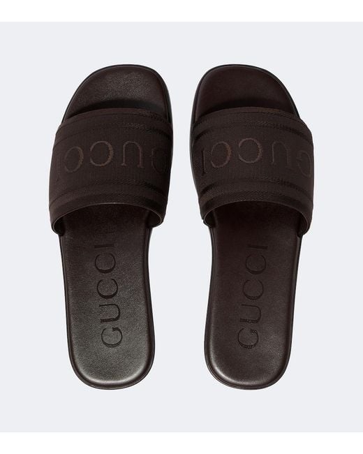 Gucci Brown Logo Canvas And Leather Slides for men