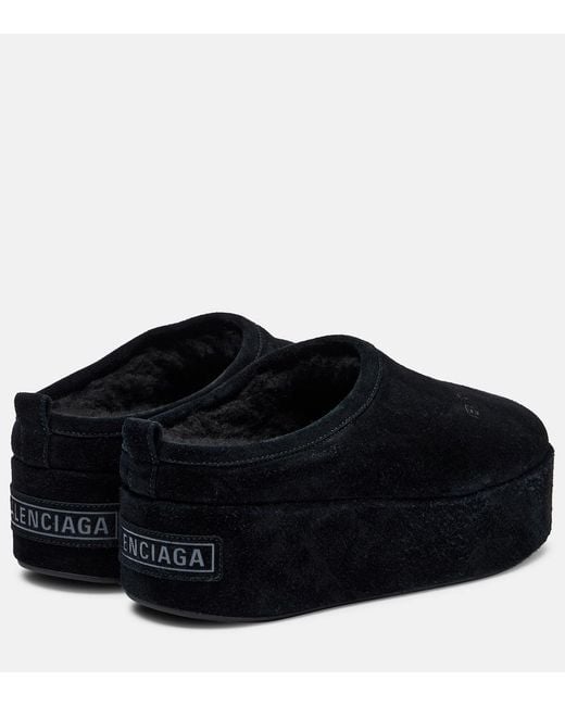 Balenciaga Black Alaska Suede Platform Mules
