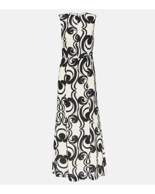 Robe longue imprimee en crepe Dries Van Noten en coloris White