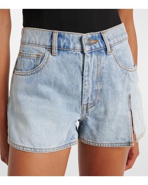 Area Blue Floral-applique Denim Shorts
