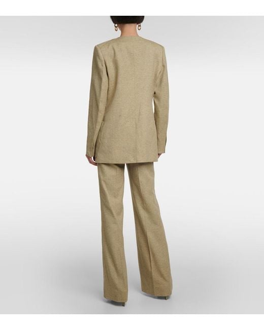 Victoria Beckham Natural Collarless Single Breasted Jacket