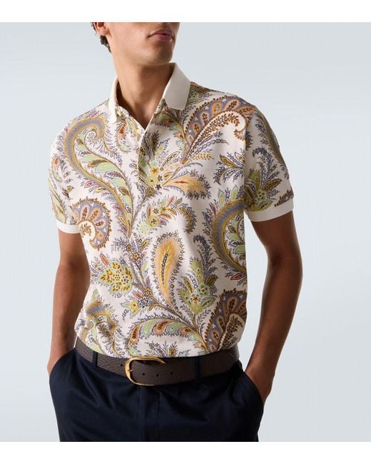 Etro White Paisley Cotton Pique Polo Shirt for men
