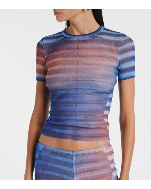 Jean Paul Gaultier Blue Printed Striped Mesh T-Shirt