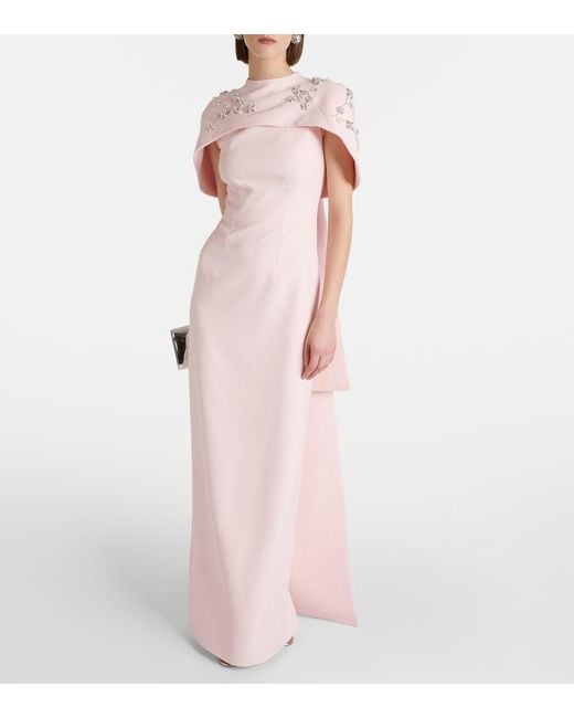 Safiyaa Pink Embellished Caped Crepe Gown