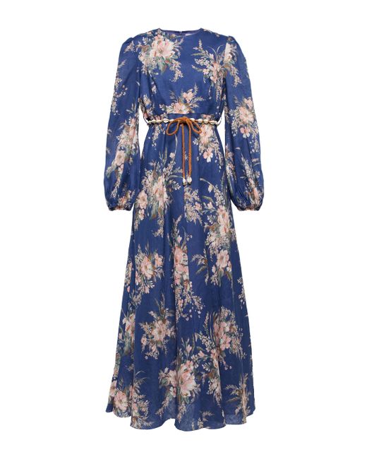 Zimmermann Blue Moonshine Floral Linen Maxi Dress