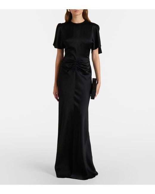Victoria Beckham Black Isabella Gathered Satin Gown