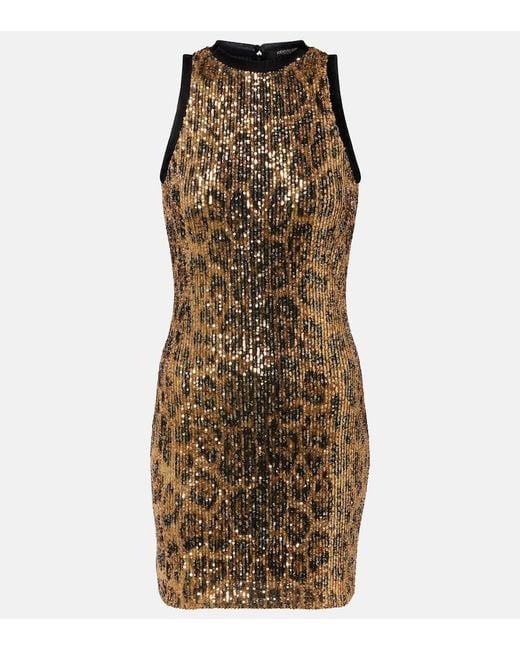 Roberto Cavalli Metallic Sequined Leopard-Print Minidress