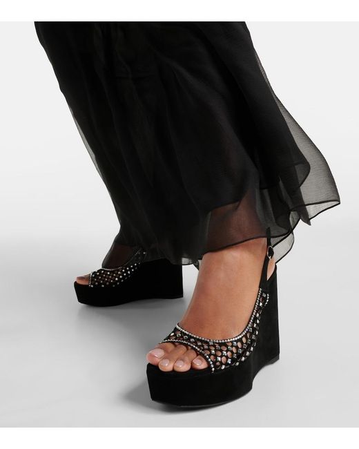 Rene Caovilla Black Embellished Suede Platform Sandals