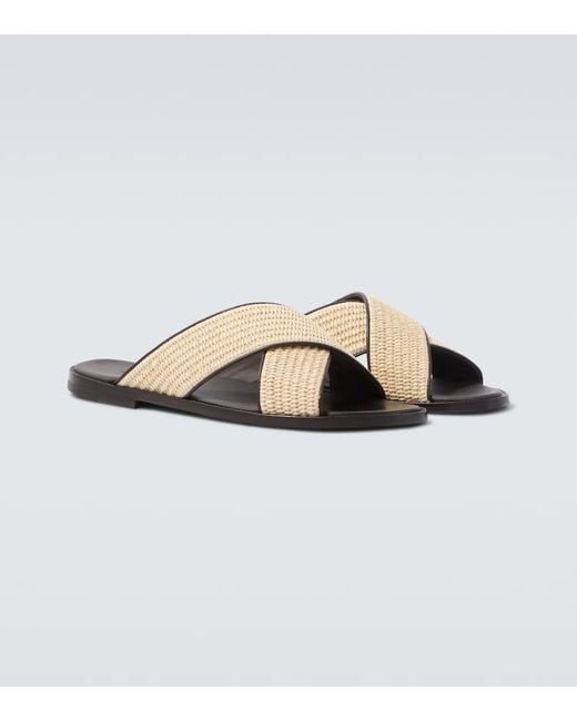Manolo Blahnik Brown Otawi Leather-Trimmed Raffia Sandals for men