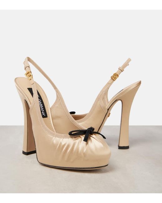 Dolce & Gabbana Natural Vally Satin Platform Slingback Pumps