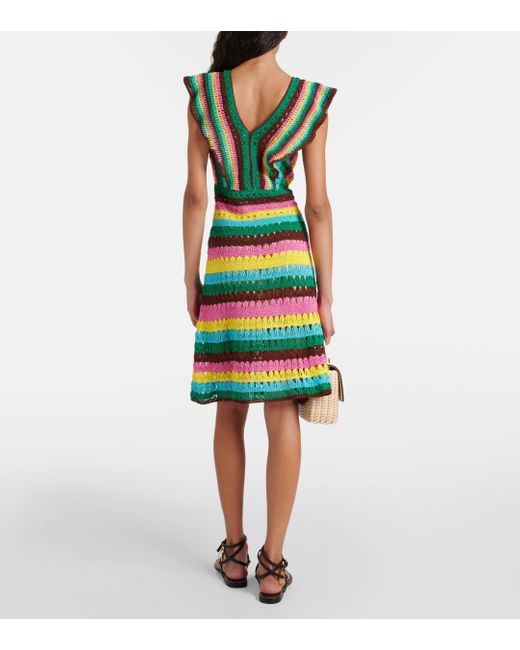 Anna Kosturova Green Striped Crochet Cotton Minidress