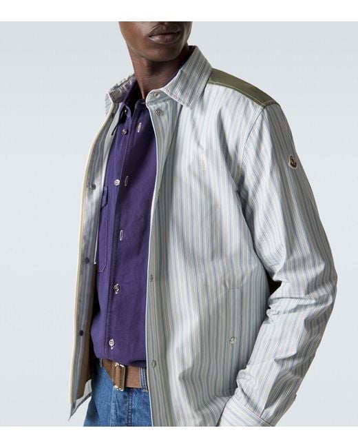 Moncler Blue Striped Cotton Poplin Zip-Up Shirt for men