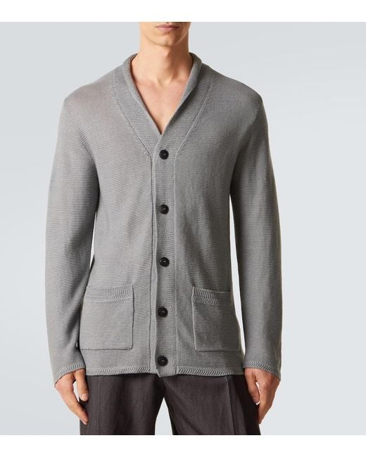 Giorgio Armani Gray Linen-Blend Cardigan for men