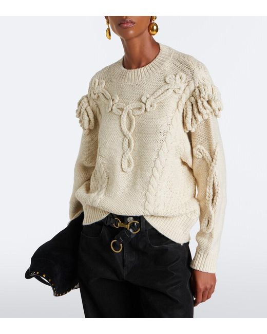 Isabel Marant Natural Katria Cable-Knit Fringed Wool-Blend Sweater