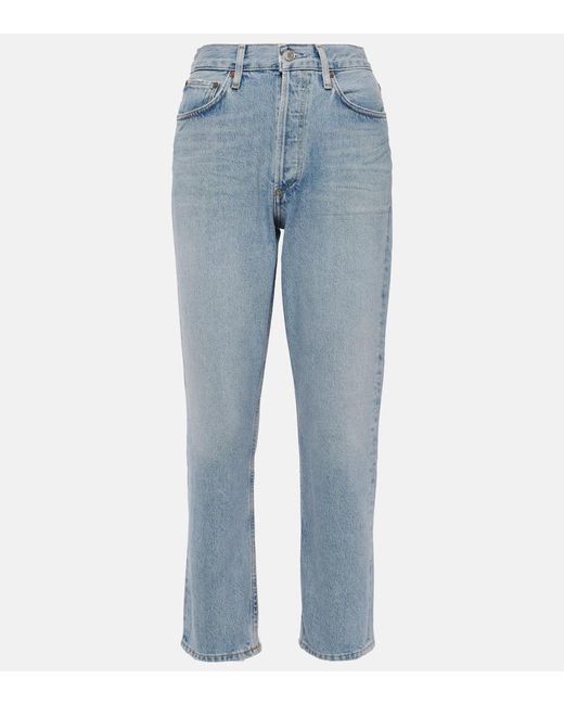 Agolde Blue Riley High-Rise Cropped Straight Jeans
