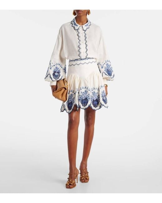 Agua Bendita White Bedruckte Bluse Abadia Wild Aus Leinen