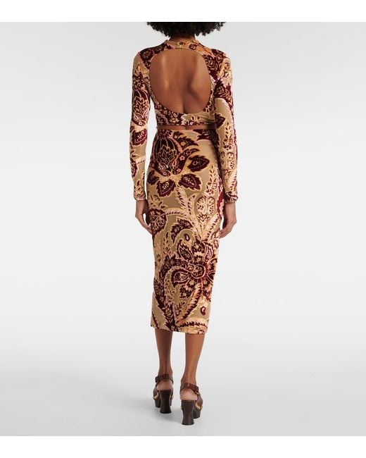 Etro Brown Paisley Jacquard Velvet Midi Skirt