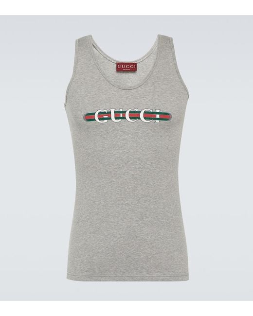 Gucci Gray Logo Ribbed-knit Cotton Jersey Tank Top for men