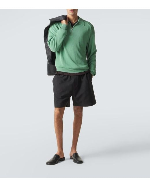 Studio Nicholson Black Starboard Striped Cotton And Wool Shorts for men